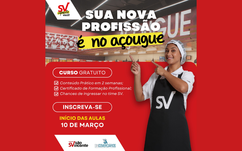 Inscrições prorrogadas para curso gratuito de açougue no Sincomerciários de Jundiaí